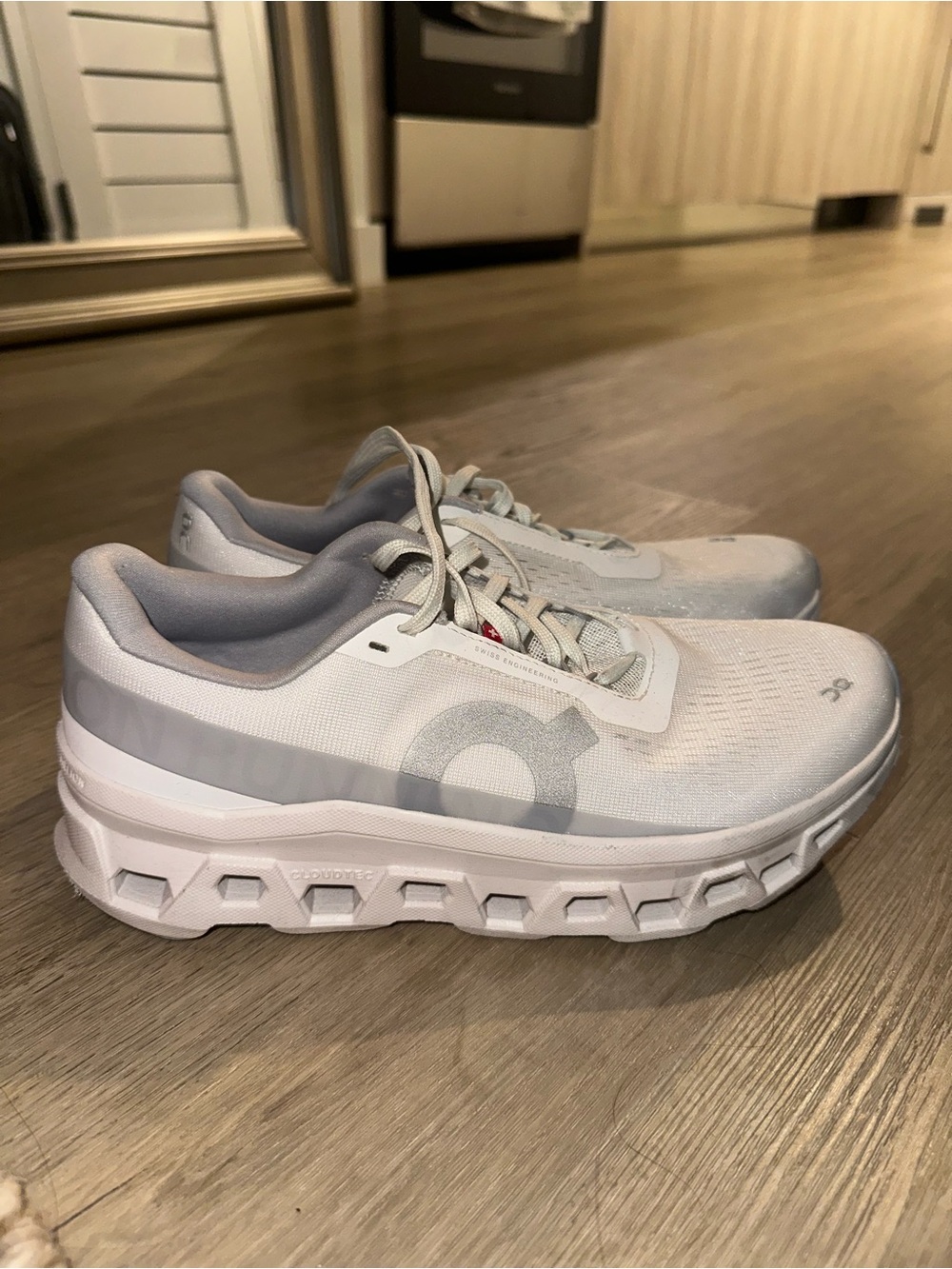 ON Cloudmonster Running Shoes in Light Gray/White
